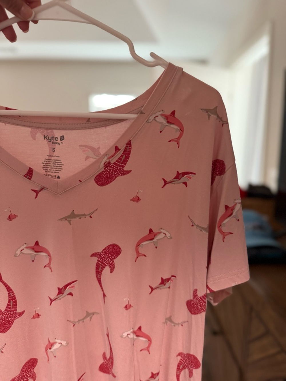 Kyte Baby Blush Pink Shark Print V-Neck Top